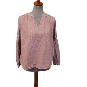 Crown & Ivy Red and White Striped Blouse Medium Nautical‎ Office Coastal